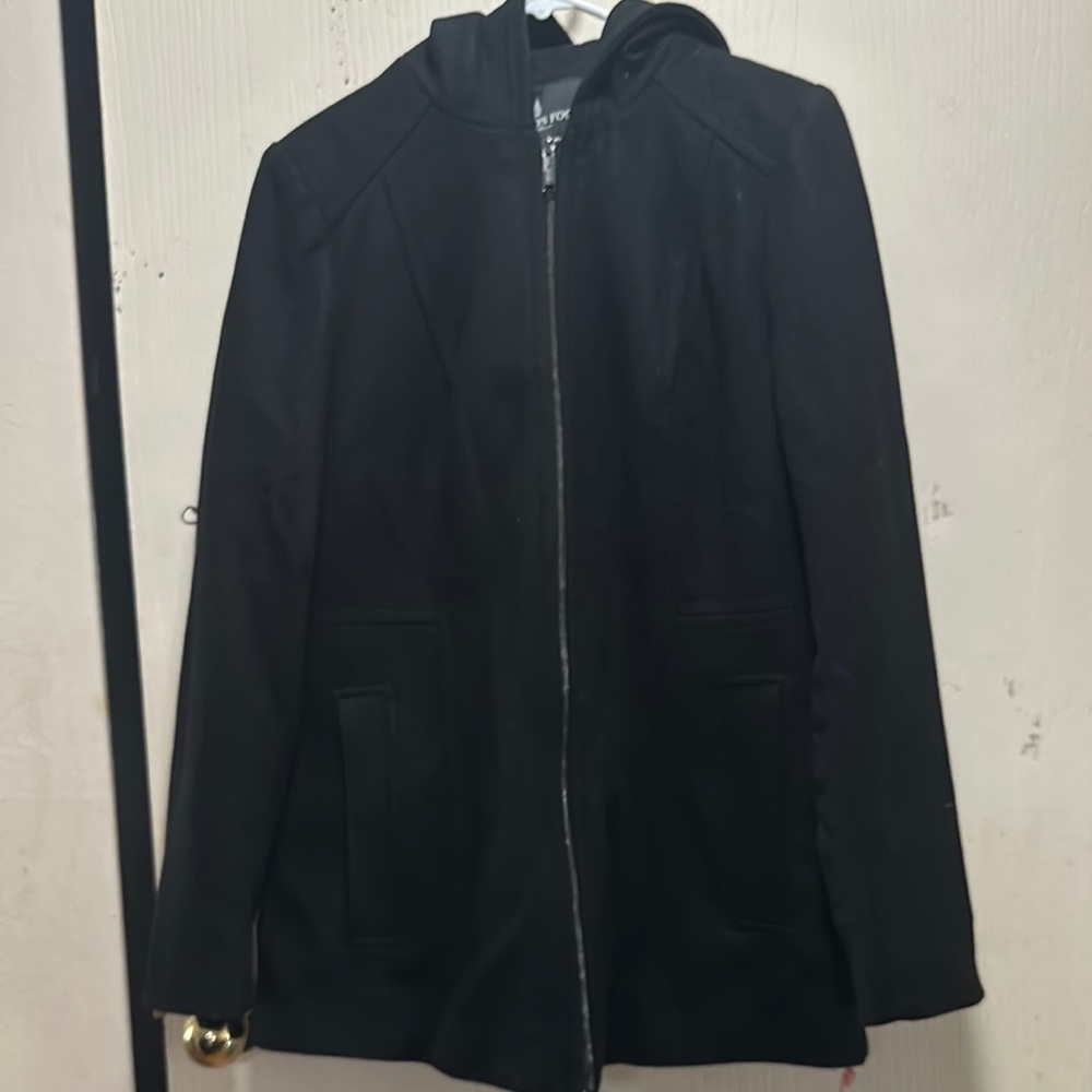 London Fog Black Hooded Wool Blend Coat - Size Small - Picture 2 of 16